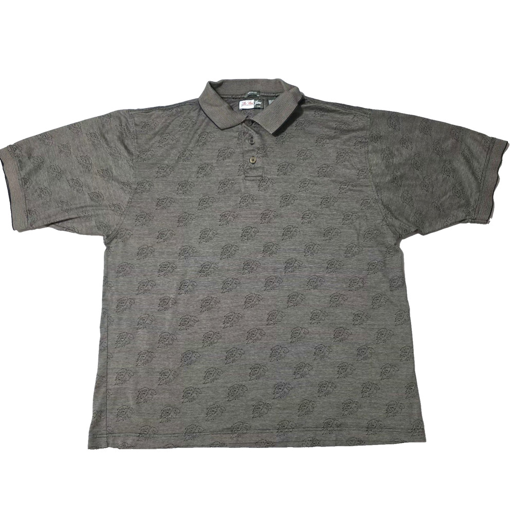 VTG 90s The Skins Game USA Polo Shirt Men's L Brown/Green Leaf All Over Print